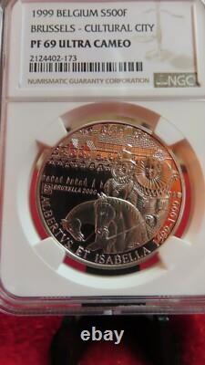 1999 BELGIUM SILVER 500 FRANCS BRUSSELS CULTURAL CITY NGC PF 69 gorgeous