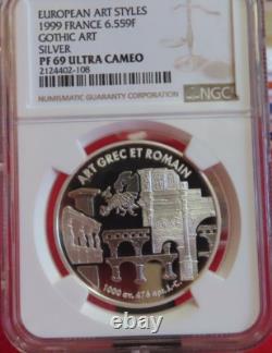 1999 France Silver European Art Styles Greco Roman Gothic Art Francs NGC PF69