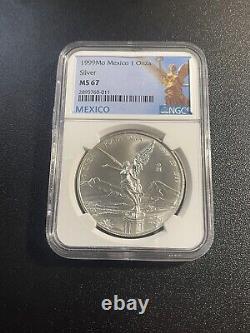 1999 Mexico LIBERTAD 1.0 oz. 999 Silver coin KEY DATE, NGC Certified MS 67