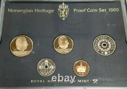 1999 Norway 5 Coin Proof Set With. 925 Silver Medal in OGP