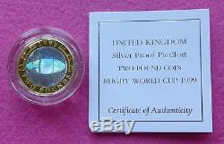 1999 Piedfort Rugby World Cup Hologram Silver £2 Proof Coin Box + Coa