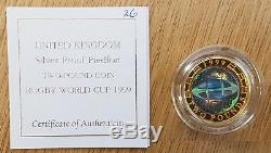 1999 Piedfort Silver Proof Rugby World Cup 1999 Two-Pound coin