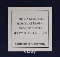 1999 Silver Piedfort Proof £2 coin Rugby World Cup in Case with COA (K7/21)