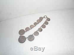 19th Century coin charivari 13 mounted silver world coins 16 inches long