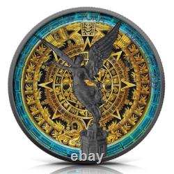 1 oz 999 Silver Mexican Libertad Aztec Calendar Colorized & Ruthenium Plated