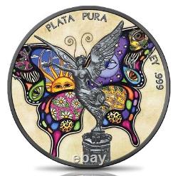 1 oz 999 Silver Mexican Libertad Butterfly Colorized & Ruthenium Plated