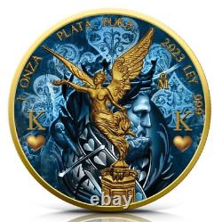 1 oz 999 Silver Mexican Libertad The King Colorized & 24K Gold Gilded