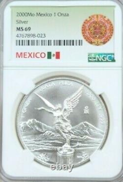 2000 Mexico Silver Libertad 1 Onza Ngc Ms 69 Smooth Luster Gem Bu Better Date