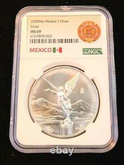 2000 Mexico Silver Libertad 1 Onza Ngc Ms 69 Smooth Luster Gem Bu Better Date