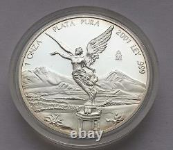 2001 Beautiful Proof Silver Mexican Libertad 1 Oz. 999 Silver Coin