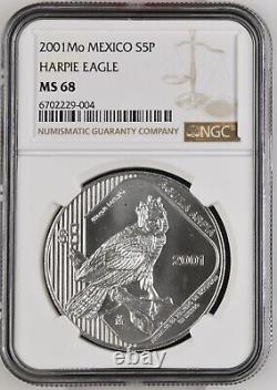 2001 Mo Mexico Silver 5 Pesos Harpie Eagle NGC MS 68