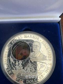 2001 Remembering Pearl Harbor. 999 7.7oz Silver Coin Republic of Liberia $50