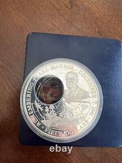 2001 Remembering Pearl Harbor. 999 7.7oz Silver Coin Republic of Liberia $50