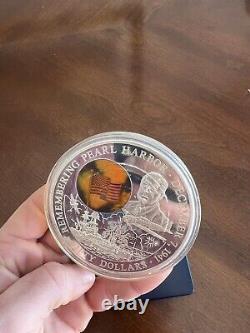 2001 Remembering Pearl Harbor. 999 7.7oz Silver Coin Republic of Liberia $50