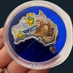 2003 PROOF. 999 Silver Coin Australia Map Shaped Aviation Ulm Kingsford 1oz LE
