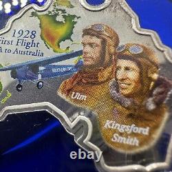 2003 PROOF. 999 Silver Coin Australia Map Shaped Aviation Ulm Kingsford 1oz LE