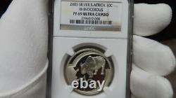 2003 SOUTH AFRICA SILVER 10 CENTS rhino RHINOCEROUS NGC PF 69 ULTRA CAMEO lowpop