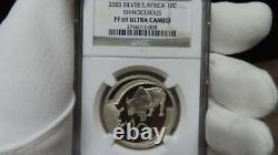2003 SOUTH AFRICA SILVER 10 CENTS rhino RHINOCEROUS NGC PF 69 ULTRA CAMEO lowpop