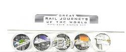 2004 GREAT RAIL JOURNEYS OF THE WORLD 5 x 1oz Pure Silver Proof Coin Set
