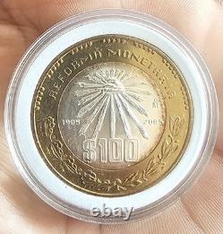 2005 MEXICO 100 Years of MONETARY REFORM Center is Silver 100 Peso Coin i111306