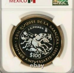 2005 Mexico Silver 100 Pesos Don Quixote Anniv Ngc Pf 69 Ultra Cameo Mint Error