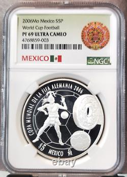 2006 Mexico Silver 5 Pesos World Cup Football Ngc Pf 69 Ultra Cameo Gem Proof