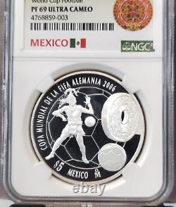 2006 Mexico Silver 5 Pesos World Cup Football Ngc Pf 69 Ultra Cameo Gem Proof
