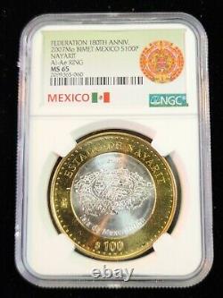 2007 Mexico Silver 100 Pesos Nayarit Mexcaltitlan Island Ngc Ms 65 Gem Top Pop