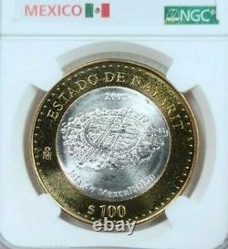 2007 Mexico Silver 100 Pesos Nayarit Mexcaltitlan Island Ngc Ms 65 Gem Top Pop