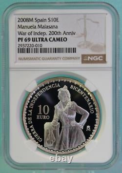 2008M Spain S10E Manuela Malasana War of Indep. 200th Anniv PF 69 UC +COA