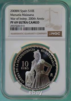 2008M Spain S10E Manuela Malasana War of Indep. 200th Anniv PF 69 UC +COA