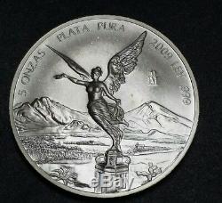 2009 Mexico 5 Oz. 999 Fine Silver Centenario World Round Art Coin Libertad $$