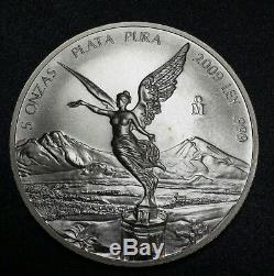 2009 Mexico 5 Oz. 999 Fine Silver Centenario World Round Art Coin Libertad $$