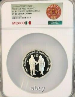 2010 Mexico Silver 20 Pesos Independence Bicentennial Ngc Pf 70 Ultra Cameo Rare