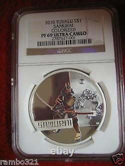 2010 Tuvalu Samurai Great Warriors PR PF 69 NGC. 999 1 oz Silver Coin low&toppop