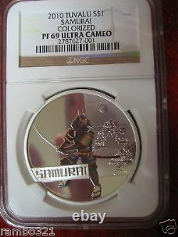 2010 Tuvalu Samurai Great Warriors PR PF 69 NGC. 999 1 oz Silver Coin low&toppop