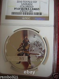 2010 Tuvalu Samurai Great Warriors PR PF 69 NGC. 999 1 oz Silver Coin low&toppop