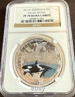 2011 SILVER $1 Australian Antarctic Territory KILLER WHALE NGC PF 70 UC RARE