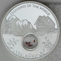 2013 $1 Treasures of the World, Europe 1oz Silver Proof Locket Coin Garnet Gems