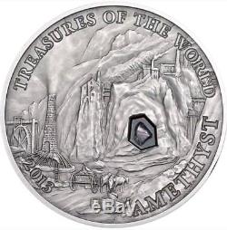 2013 25g Silver $5 TREASURES OF THE WORLD AMETHYST Coin with real Gemstone