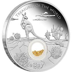 2014 $1 Treasures of the World Aust 1oz Silver Proof Locket Coin With Gold