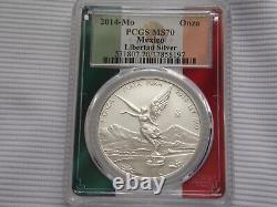 2014 MO PCGS MS70 ONE ONZA MEXICO SILVER LIBERTAD Flag Label & Holder