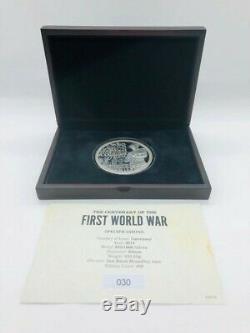 2014 Silver Proof 5oz Guernsey £10 Coin Box + Coa First World War Cent 1/450