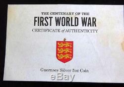 2014 Silver Proof 5oz Guernsey £10 Coin Box + Coa First World War Cent 1/450