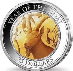 2015 Lunar year of the Goat mother of pearl 5 oz pure silver coin