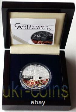 2015 Mongolia Russia 70 year Victory WWII Silver Proof Color Coin Moscow Kremlin