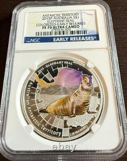 2015 SILVER $1 Australian Antarctic Territory ELEPHANT SEAL NGC PF 70 UC ER