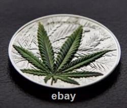 2016 Benin 1 oz Silver 1000 Francs CFA Cannabis Leaf BOX & COA