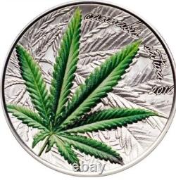 2016 Benin 1 oz Silver 1000 Francs CFA Cannabis Leaf BOX & COA