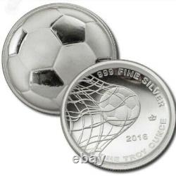 2016 Monarch 1 Oz Proof Like Silver Round Domed Soccer Roll Of 20 Coins! 20 Oz